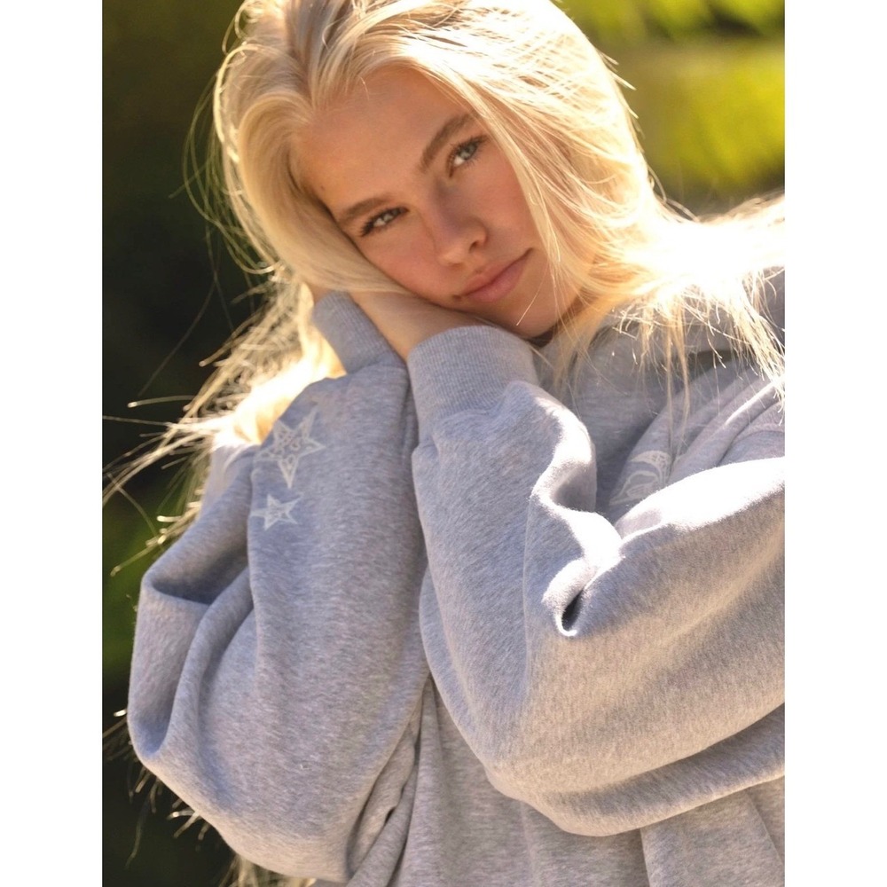 Pink Palm Puff Lacy Hoodie Sky Grey Large Angel Wings Embroidered Oversized - Picture 3 of 10
